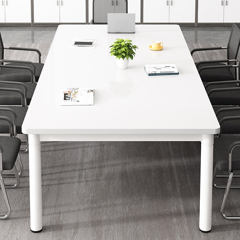 Art Deco White Rectangle Engineered Wood Conference Table for 6-person Seating/Seats 8/Seats 10