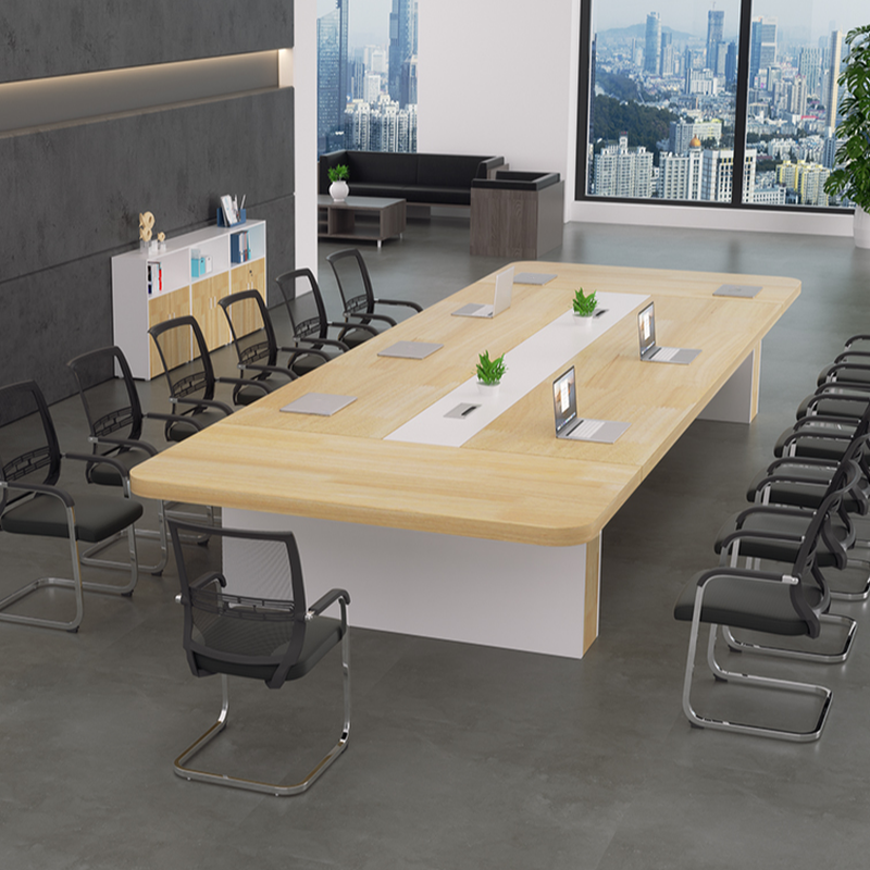 Modern Real Wood Rectangle Conference Table with a Wood Colour Top and Cable Routing System for Seats 12+/10-person Seating/8-person Seating