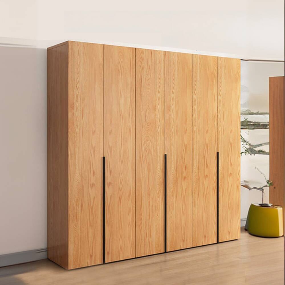 Wood Grain Simple Composite Wood Self-supporting Wardrobe with Soft Close Door, Interior Shelves, and Hanging Rod