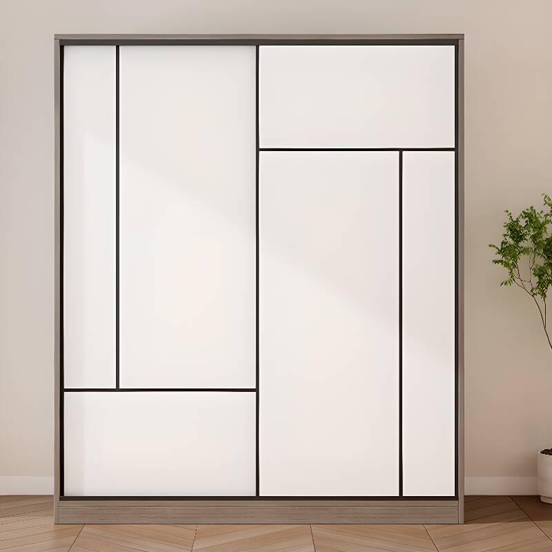 White Simple Composite Wood Self-supporting Wardrobe with Soft Close Drawer, Soft Close Door, and Interior Shelves