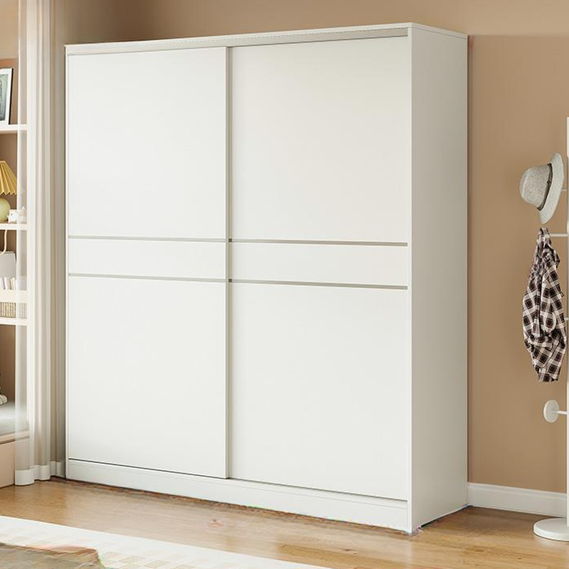 White Simple Composite Wood Self-supporting Wardrobe with Soft Close Door, Interior Shelves, and Hanging Rod
