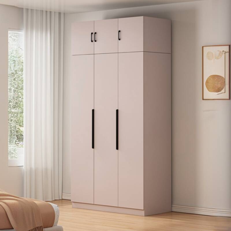 White Simple Wooden Self-supporting Wardrobe with Soft Close Door, Interior Shelves, and Hanging Rod