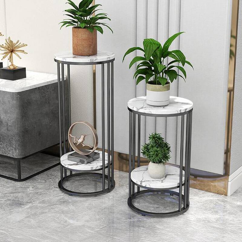 Rounded Multi-Level Marble Stone Plant Stand Table for Ground Installation