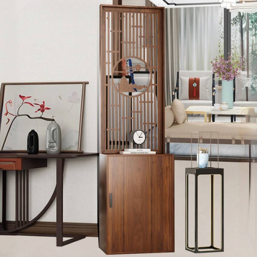 Auburn Contemporary Transparent Wall Separator with Shelf, 1 Panel Freestanding Wood Design