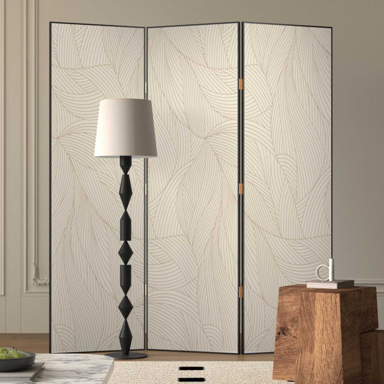 Beige Opaque Alloy Wall Separator with Collapsible 3 Panels/4 Panels, Double Sided Print, Freestanding