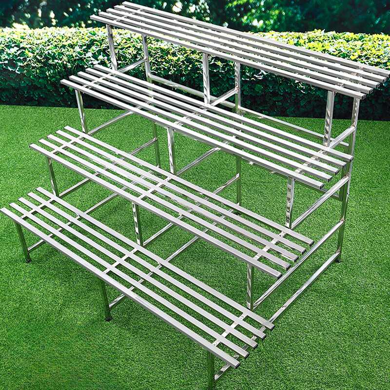 Metallic Contemporary Rectangle Multi-Level Plant Holder with Metal Table Top for Ground Installation