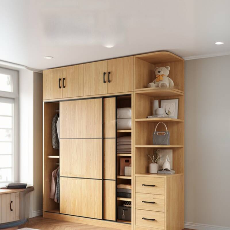 Simple Composite Wood Wardrobe with Soft Close Door, Interior Shelves, and Hanging Rod