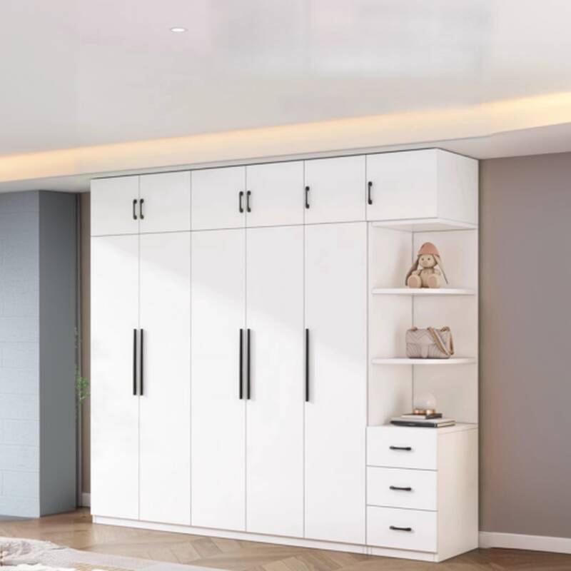 White Simple Composite Wood Wardrobe with Soft Close Door, Interior Shelves, and Hanging Rod