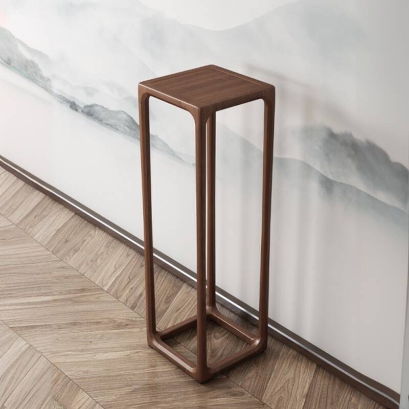 Minimalist Square Plant Stand Side Table with Natural Wood Floor Mount