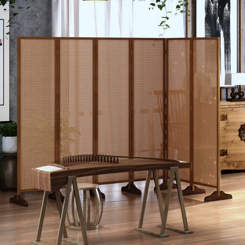 Auburn Contemporary Translucent Collapsible Wall Separator with 6 Panels Bambusa Freestanding