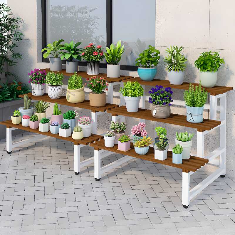 Trendy Rectangle Plant Shelf with Composite Wood Top and Caster Wheels