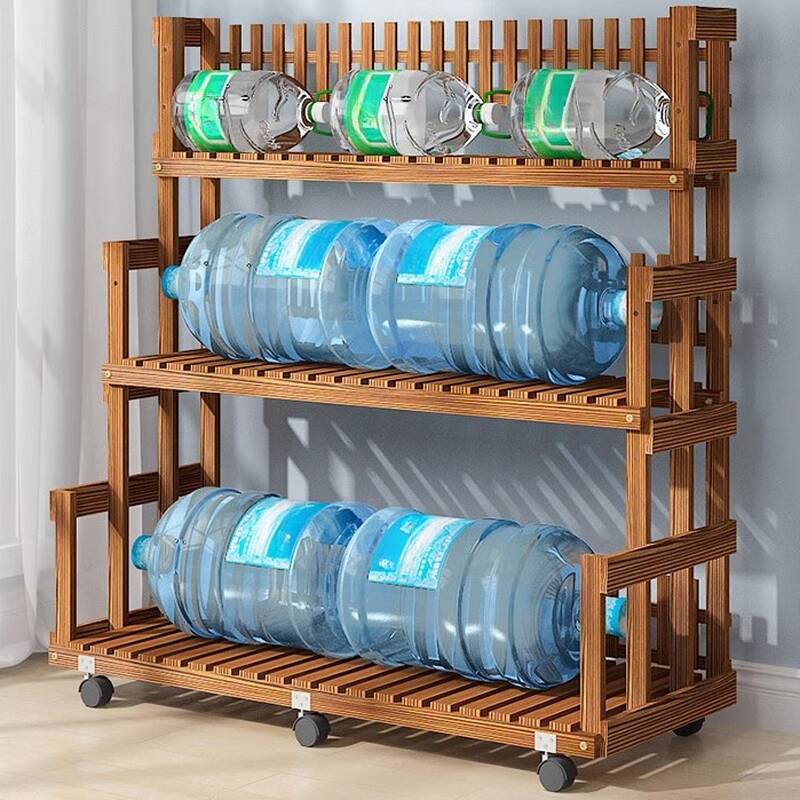 Minimalist Rectangle Flower Rack with Composite Wood Top and Casters