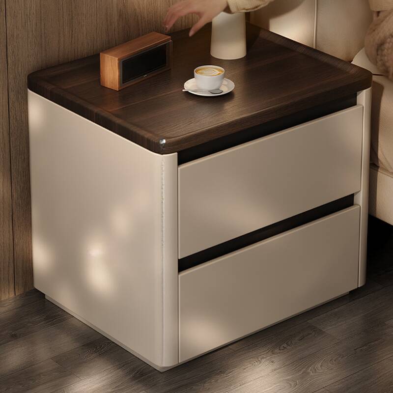 Simplistic 2 Drawers Wood Drawer Storage Bedside Table