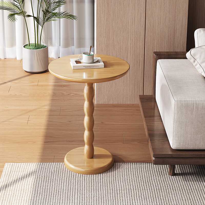 Modern Simple Style Drink Table Only with Natural Wood Pedestal Base in Caramel/Natural Colour Circular Design