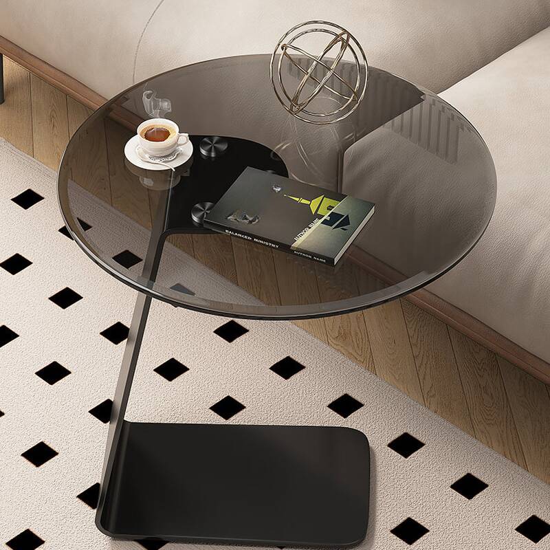 Modern Simple Style Drink Table Only with Vitreous/Stone C-shape Base in Circular Design