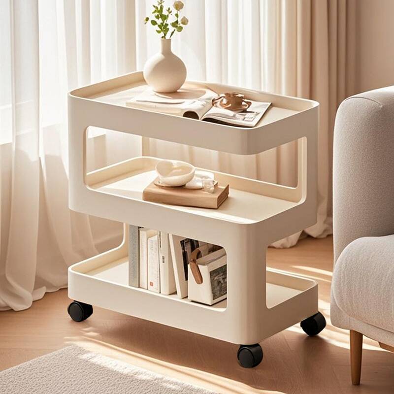 Modern Simple Style Drink Table with Steel Wheel Base in Black/Chalk, Swivel Wheels, Rectangular Top, and Shelf