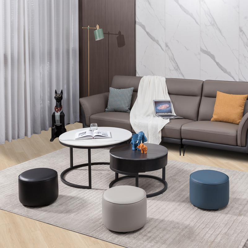 Contemporary Rounded Solid Colour Standard Ottoman in Genuine Leather