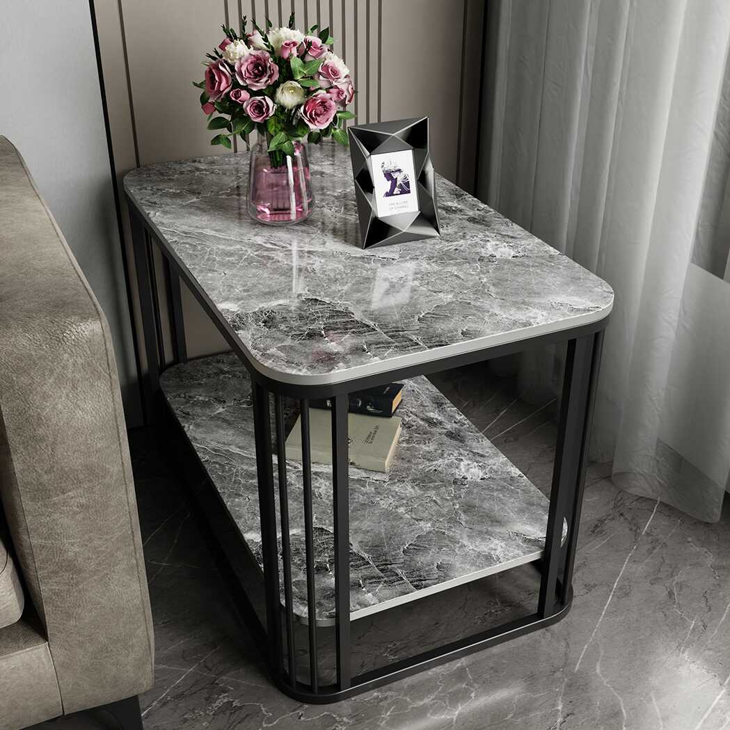 Modern Simple Style Square Stone Drink Table with Frame and Shelf
