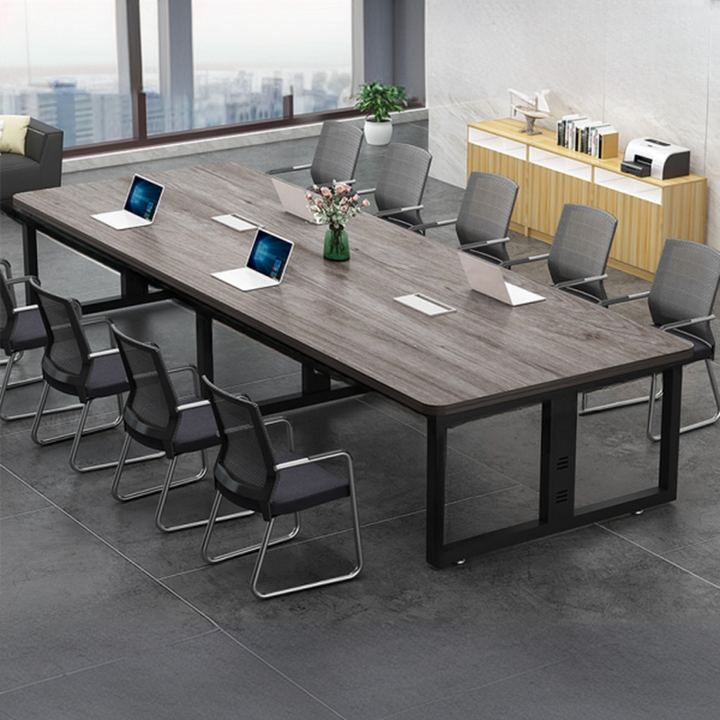 Gray Minimalist Rectangular Conference Table for Seats 12+ with Engineered Wood Tabletop