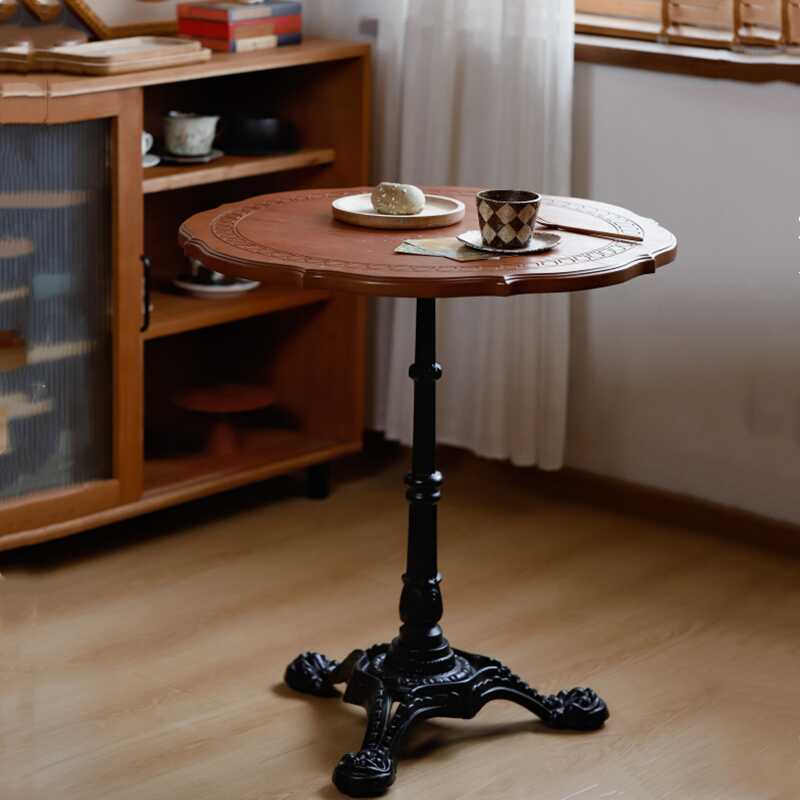 Modern Simple Style Drink Table Only with Natural Wood Top and Pedestal Base, Asymmetrical Shape