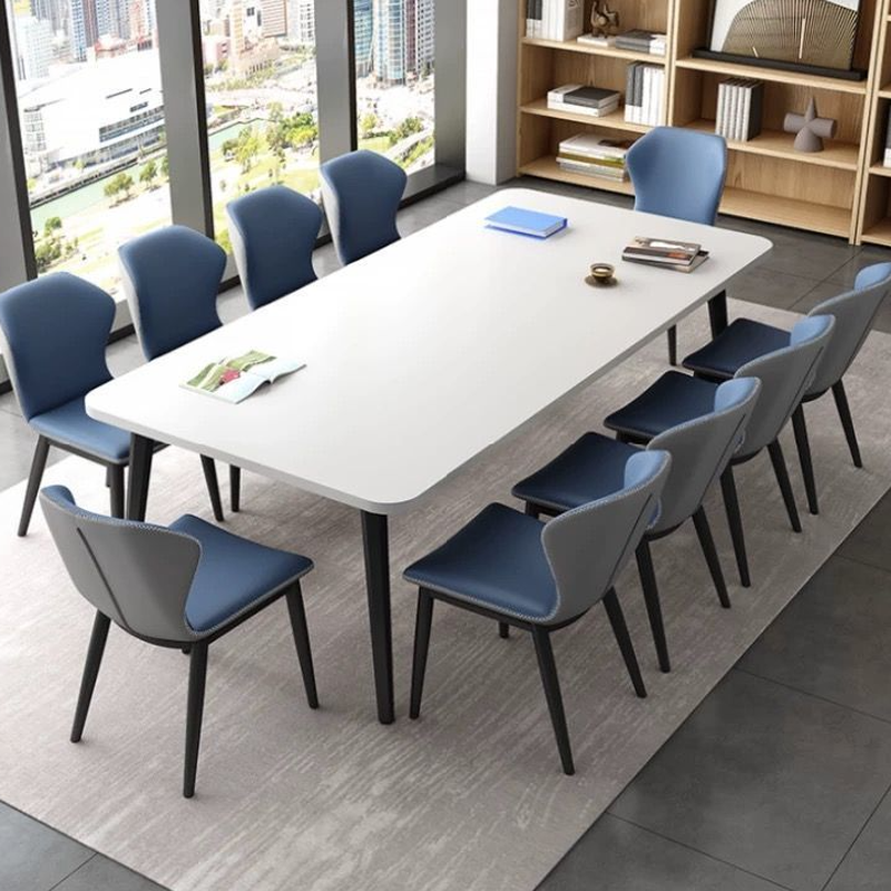 White Rectangular Mdf Top Conference Room Table with Black Legs for Seats 8/Seats 12+/10-person Seating in a Casual Style
