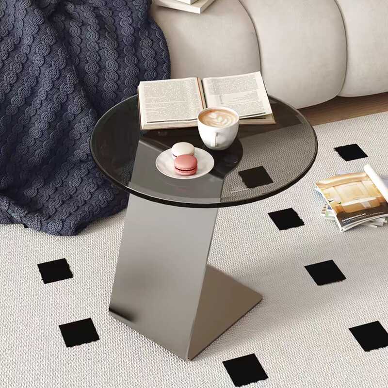 Modern Simple Style Drink Table Only with Vitreous C-shape Base in Black