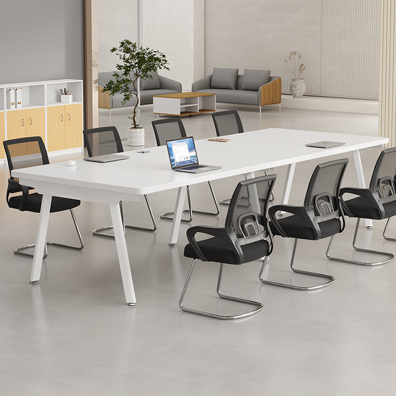 Minimalist Chalk Rectangle/Square Faux Wood Office Conference Table with Legs for 6-person Seating/8-person Seating/Seating for 4