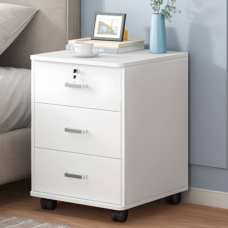 Simplistic 3 Drawers Natural Wood Drawer Storage Bedside Table with Leg