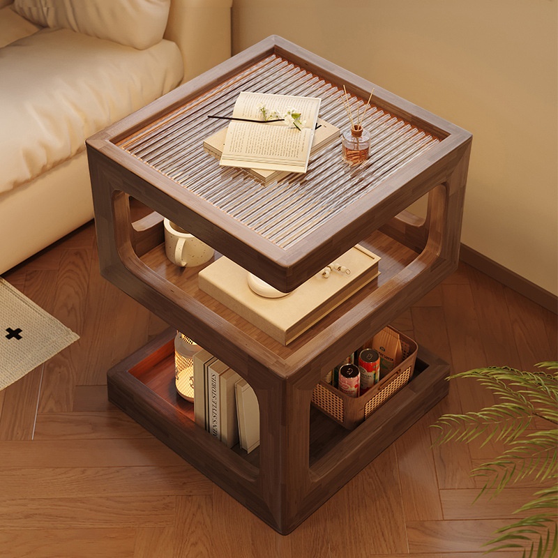 Simplistic Open Nightstand with 2 Shelves and Glass Countertop