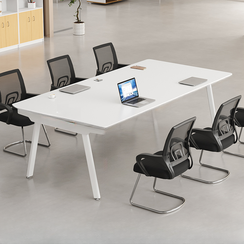 Contemporary Rectangle Faux Wood White Meeting Table for 8-person Seat/for 10/4 People with Legs