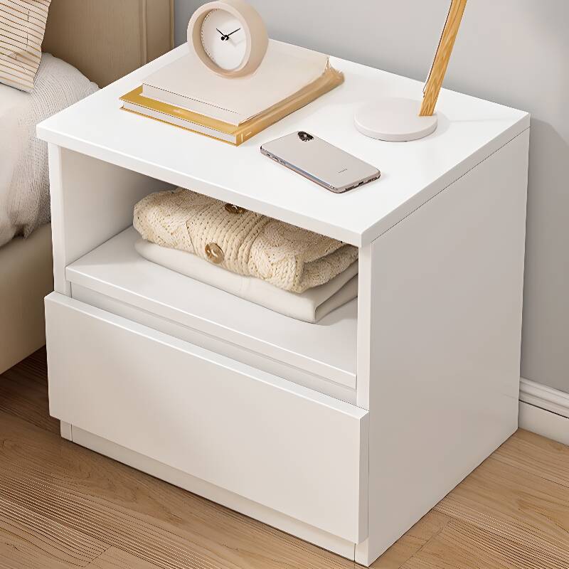 Simplistic Drawer Storage Bedside Table with Natural Wood Countertop