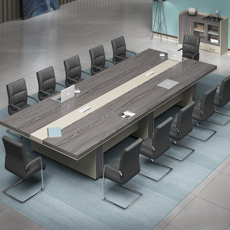 Dove Grey Modern Rectangular Conference Table Seats 12+ with MDF Wood Top