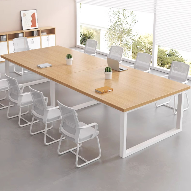 Casual Wood Grain Rectangle Conference Room Table with a Fixed Engineered Wood Top and Metal Base for 8-person Seating/Seats 12+/10-person Seating