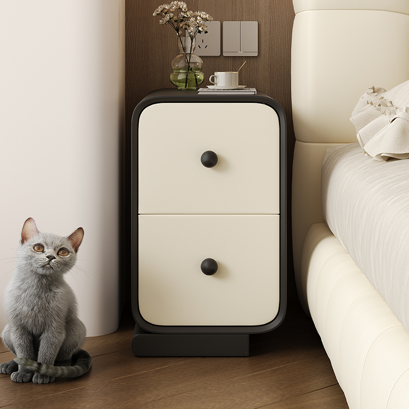 Simplistic Drawer Storage Bedside Table with 2 Drawers and Artificial Leather Countertop