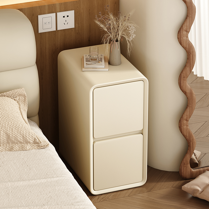 Simplistic 2 Drawers Artificial Leather Drawer Storage Bedside Table
