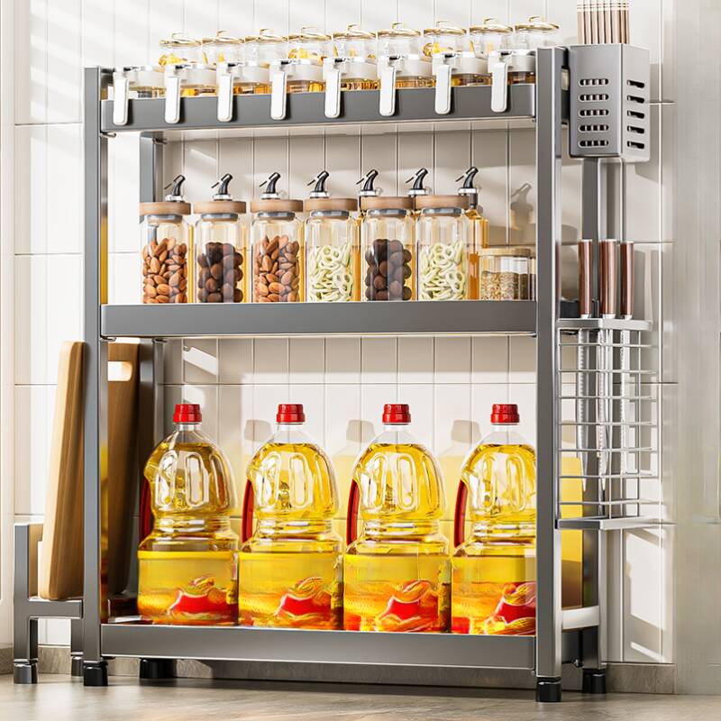 3 Tiers/2 Tiers Grey Rectangle Cabinet Shelf with Shelf in a Casual Style