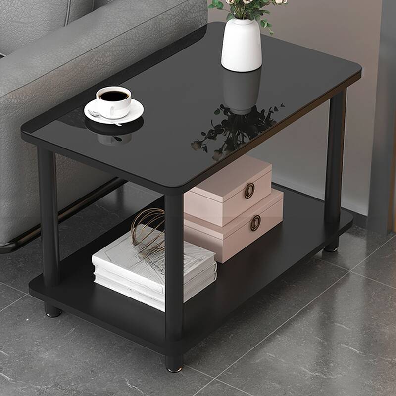 Modern Simple Style Rectangular Vitreous Drink Table Only with 4 Legs and Shelf
