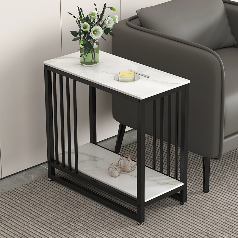 Modern Simple Style Rectangular Drink Table Only with Stone Sledging Base and Shelf