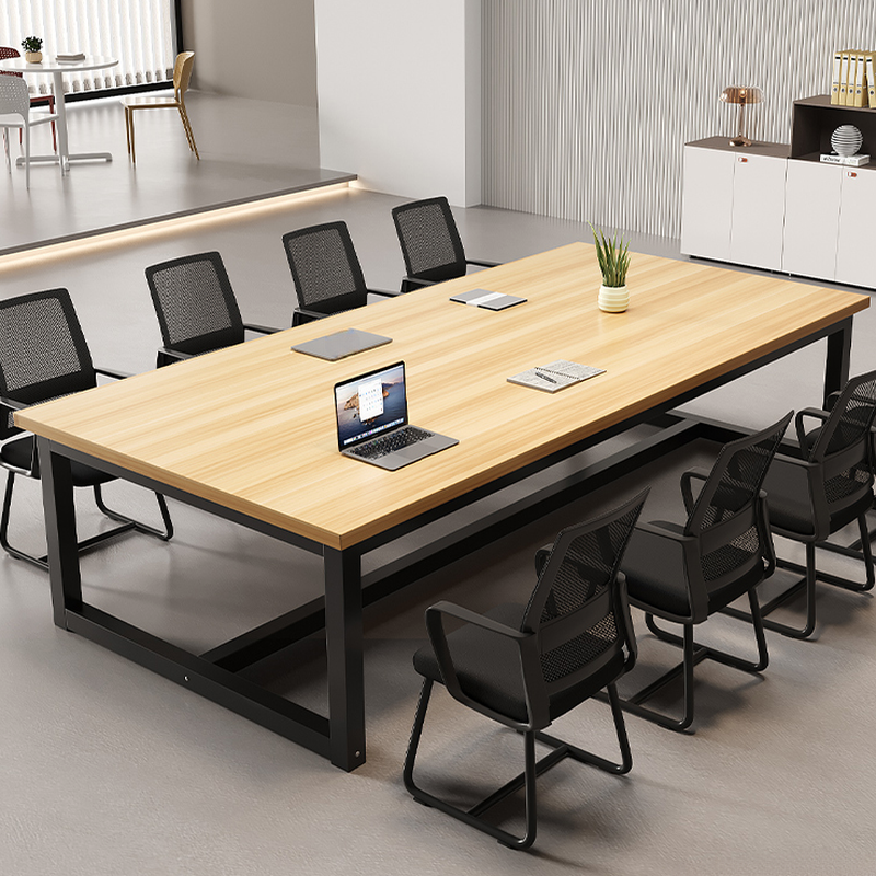 Natural Finish Casual Rectangular Meeting Table for 8/10/6 with Manufactured Wood Tabletop