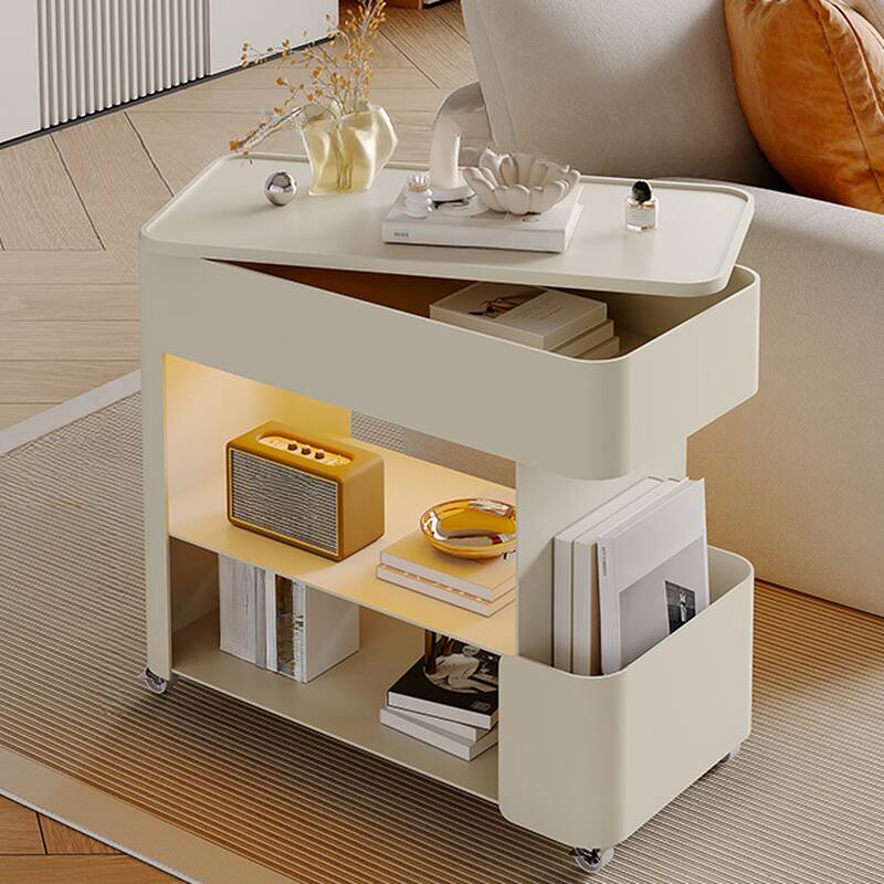 Stone Rectangle Chairside Table with Chalk Top, Swivel Wheels, Shelf, and Magazine Rack