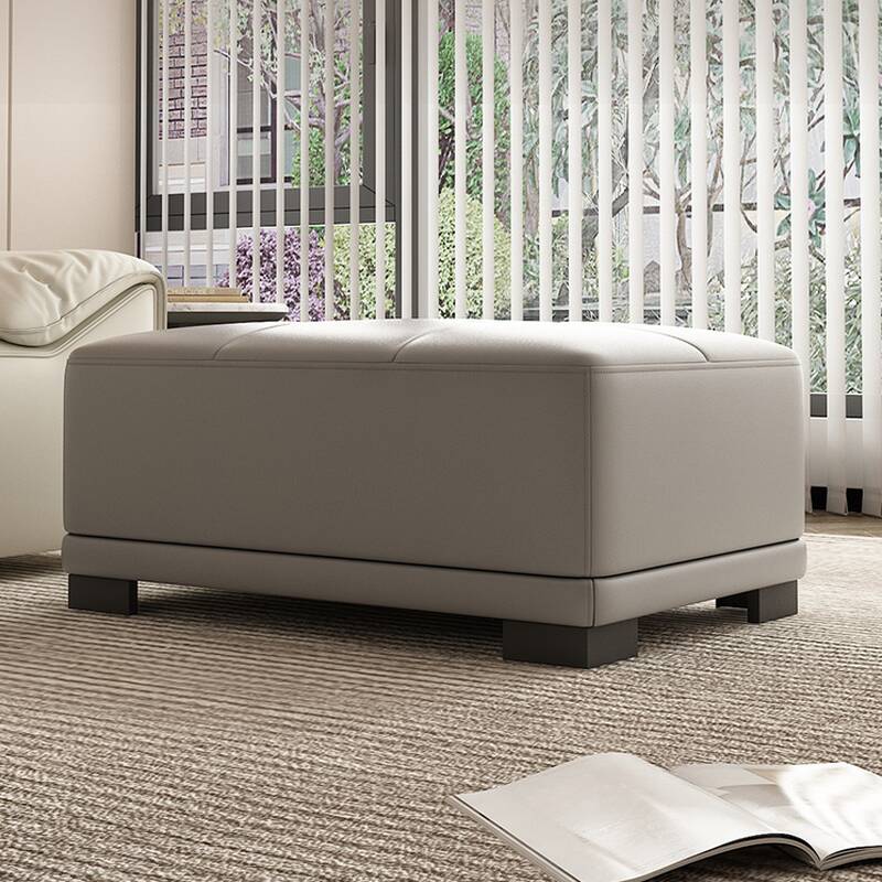 Casual Rectangular Solid Colour Standard Ottoman in Genuine Leather with Dove Grey/Amber Colour/Sand Upholstery and Stitch-tufted Design