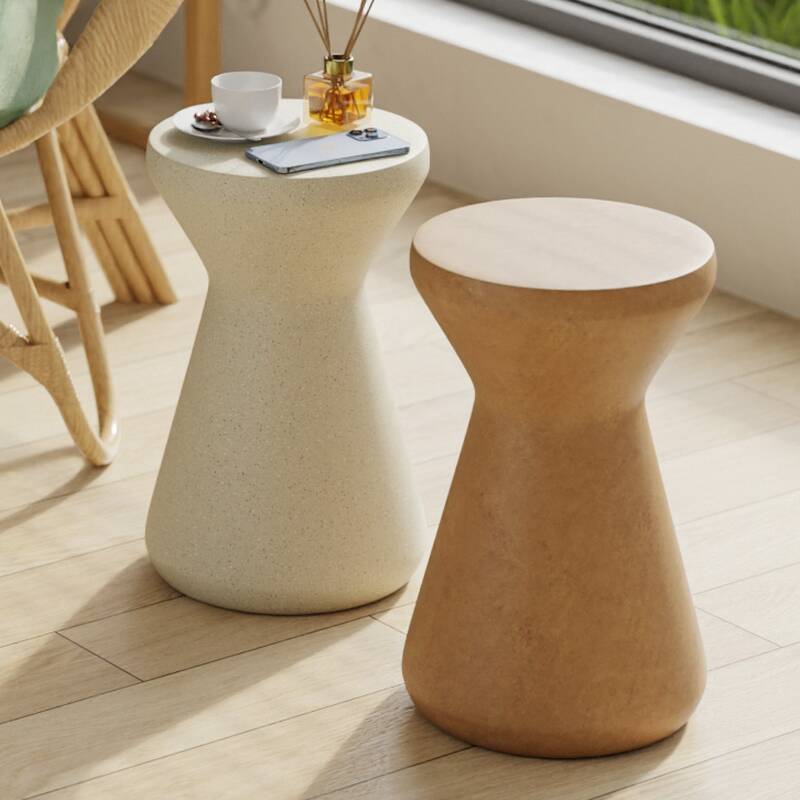 Simple Chairside Table Only with MgO Pedestal Base in Chalk/Caramel/Cream Rounded Design