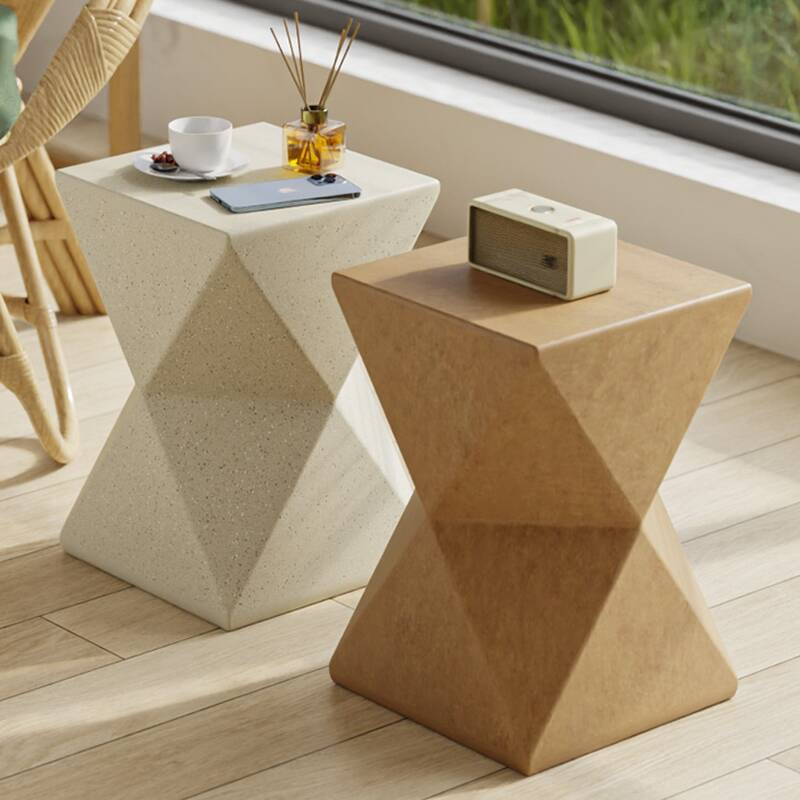 Simple Square Concrete Chairside Table Only with Pedestal Base in Chalk/Caramel/Cream