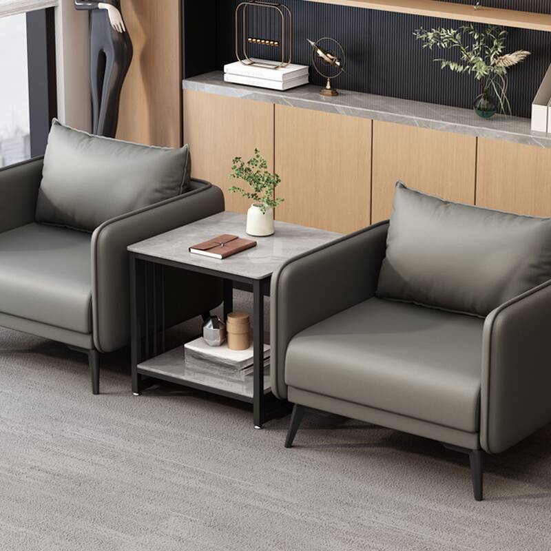 Simple Chairside Table Only with Stone Top and Sledging Base in Rectangle/Square Shape with Shelf