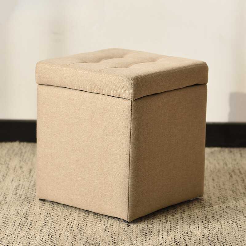 Casual Square Solid Colour Storage Ottoman in Light Gray/Amber Colour/Sand Upholstery with Lumber Frame and Stitch-tufted Design