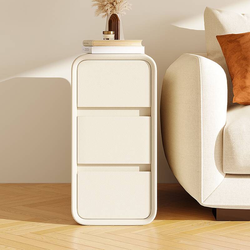 PU Chairside Table with Block Base and 3 Drawers