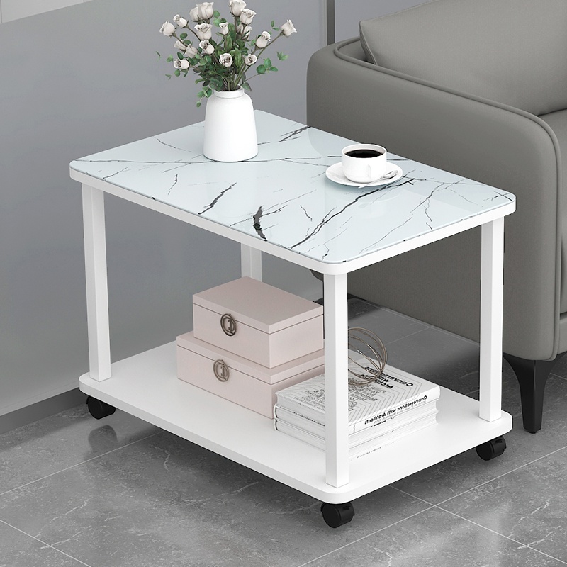 Simple Chairside Table Only with Vitreous Top, 4 Legs, Rectangle Shape, and Shelf