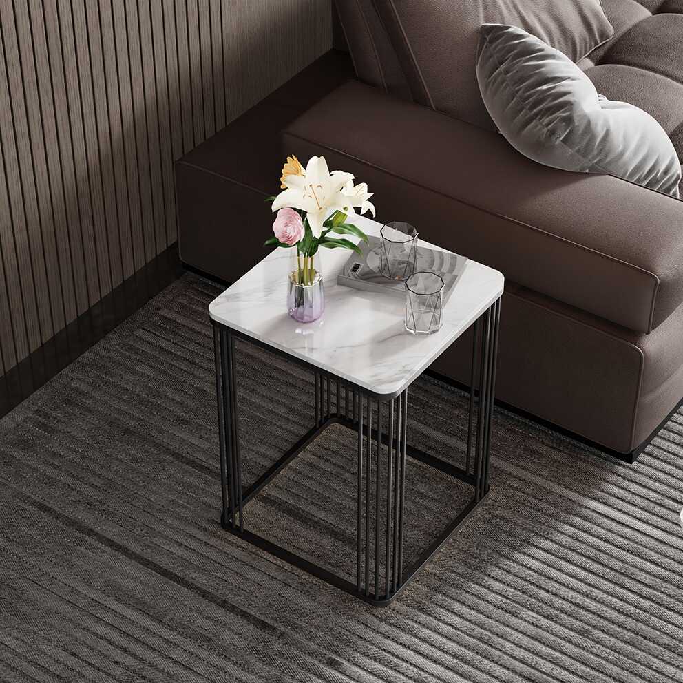 Simple Chairside Table Only with Stone Top and Frame Base in Square/Rectangle Shape