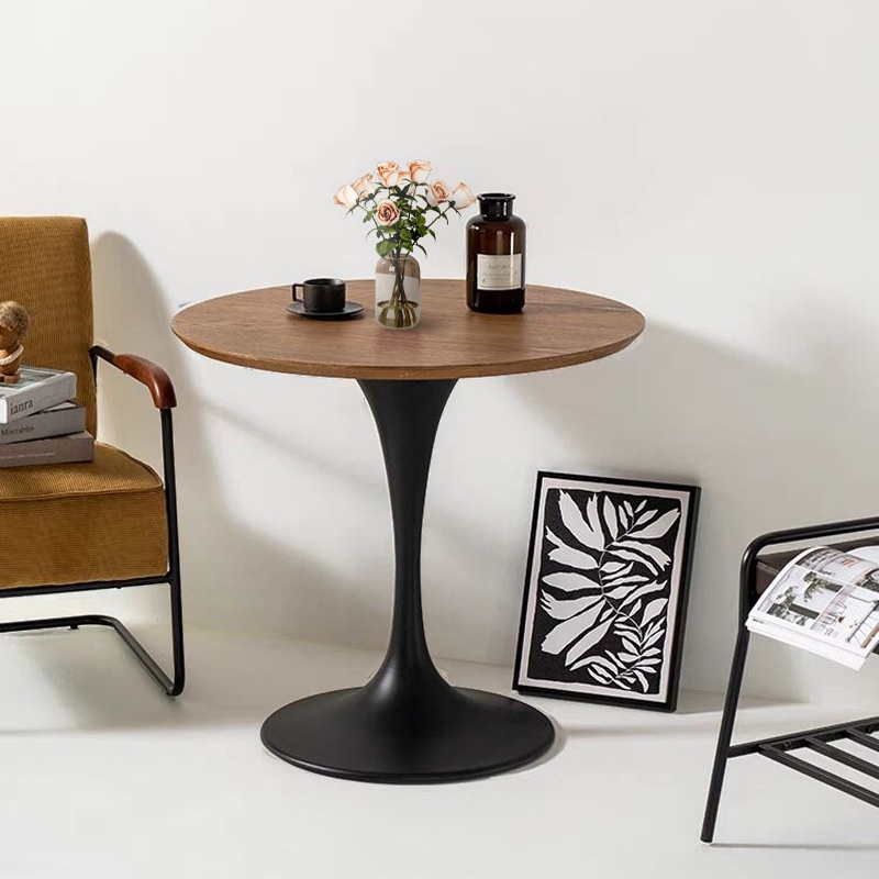 Simple Chairside Table, Table Only with Reclaimed Wood, Pedestal Base, and Rounded Top