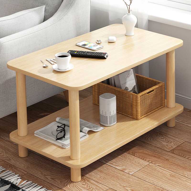 Simple Style Chairside Table Only with Natural Material and 4 Legs in Gray/Chalk/Natural Colour, Rectangle/Square Shape with Shelf